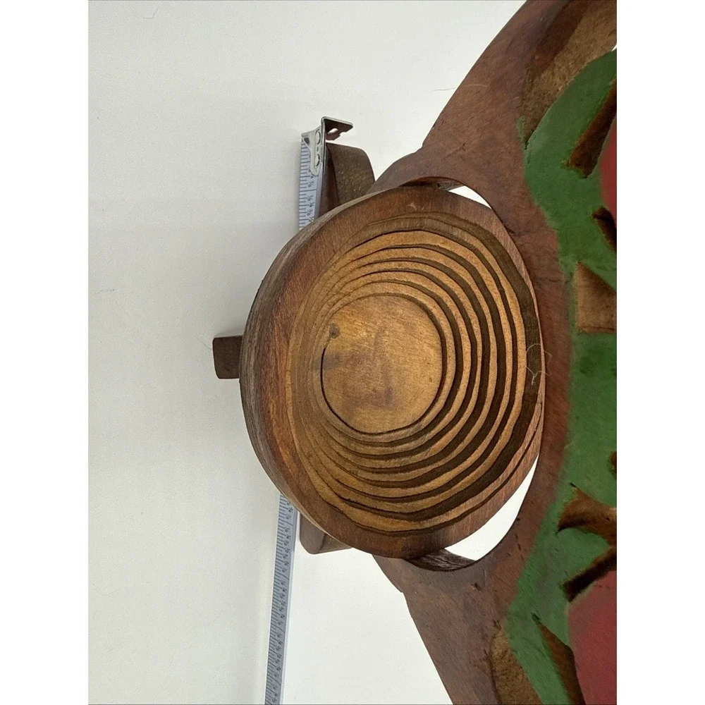 Vintage Spiral Cut Collapsible Wooden‎ Basket Floral Rose Tulip Handmade